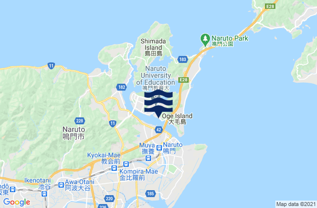 Mapa da tábua de marés em Narutochō-mitsuishi, Japan
