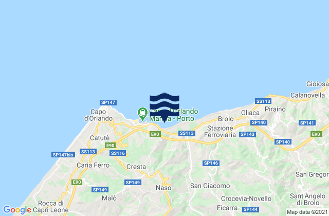 Mapa da tábua de marés em Naso, Italy
