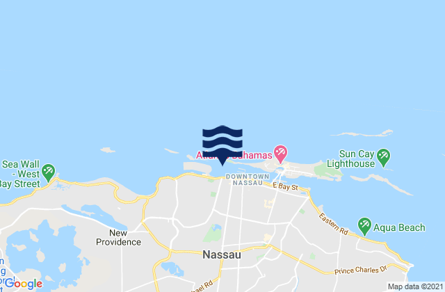 Mapa da tábua de marés em Nassau, United States