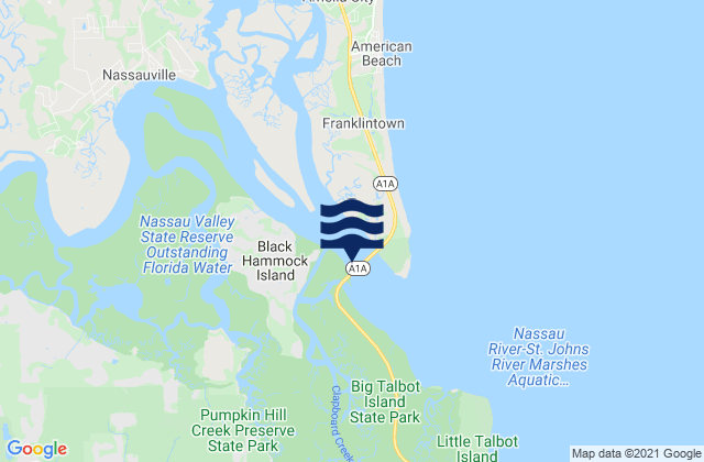 Mapa da tábua de marés em Nassau River entrance, United States
