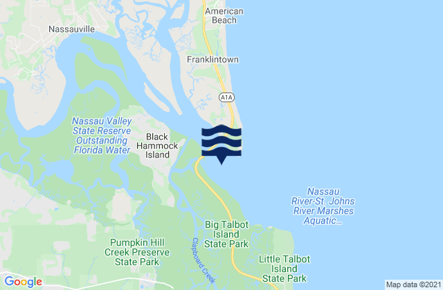 Mapa da tábua de marés em Nassau Sound, United States