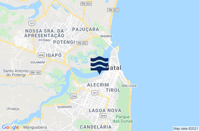Mapa da tábua de marés em Natal, Brazil