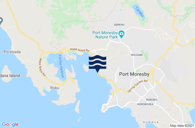 Mapa da tábua de marés em National Capital District, Papua New Guinea