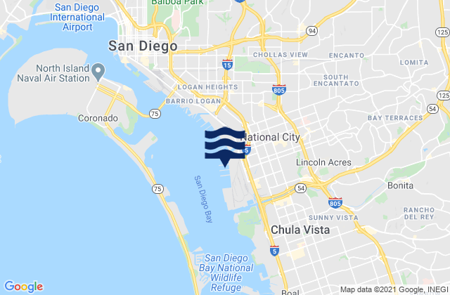 Mapa da tábua de marés em National City San Diego Bay, United States