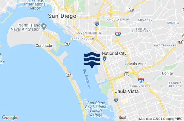 Mapa da tábua de marés em National City WSW of Pier 12, United States