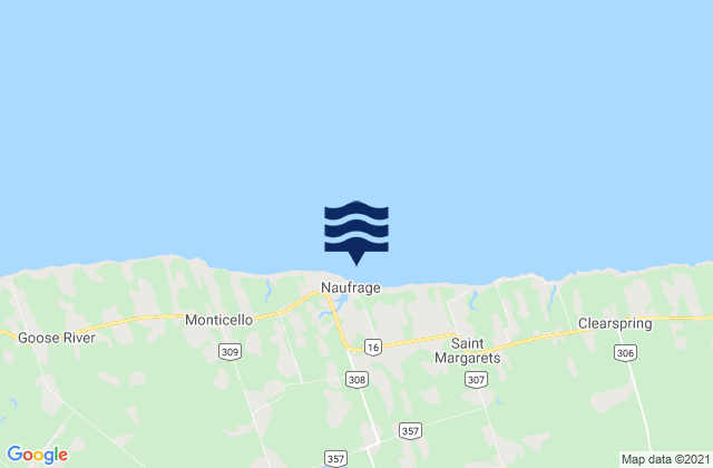 Mapa da tábua de marés em Naufrage, Canada