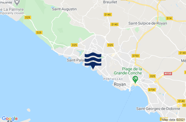 Mapa da tábua de marés em Nauzan, France