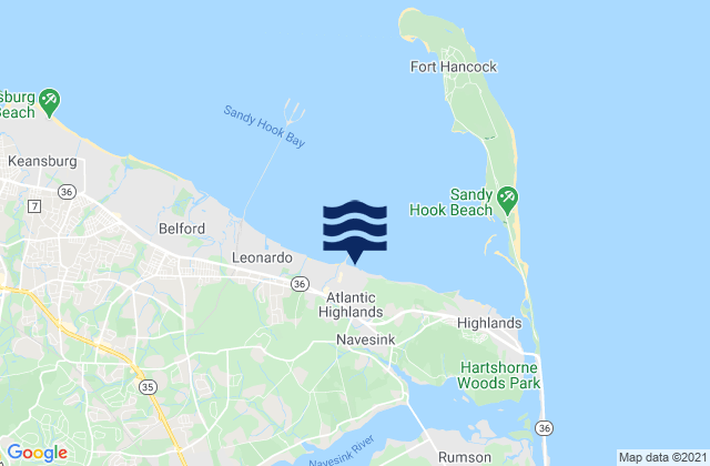 Mapa da tábua de marés em Navesink, United States