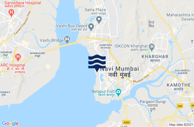 Mapa da tábua de marés em Navi Mumbai, India