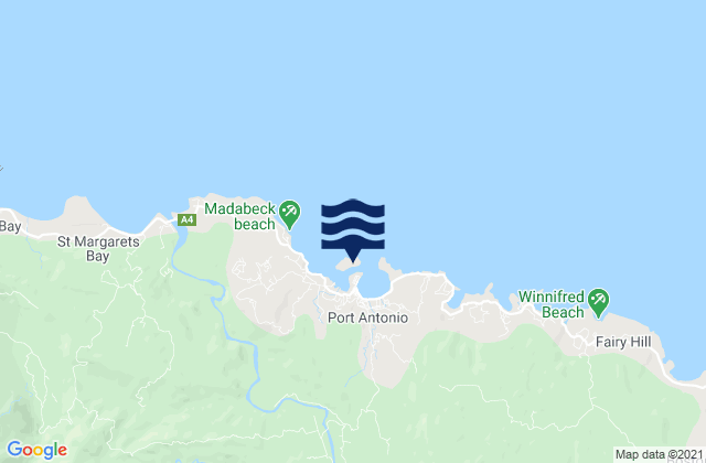 Mapa da tábua de marés em Navy Island, Jamaica