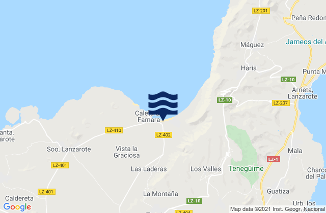 Mapa da tábua de marés em Nazaret, Spain