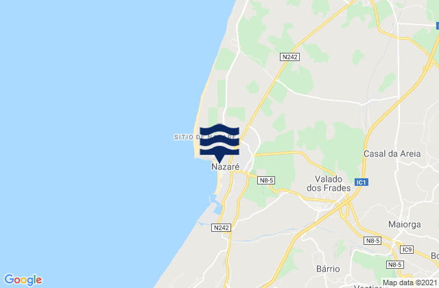 Mapa da tábua de marés em Nazaré, Portugal