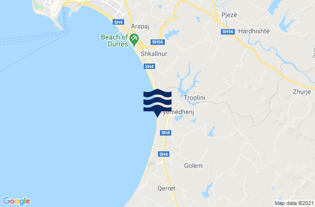 Mapa da tábua de marés em Ndroq, Albania