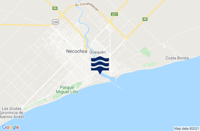 Mapa da tábua de marés em Necochea, Argentina