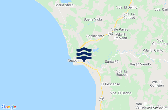 Mapa da tábua de marés em Necoclí, Colombia