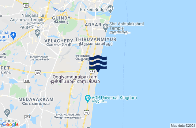 Mapa da tábua de marés em Neelankarai, India
