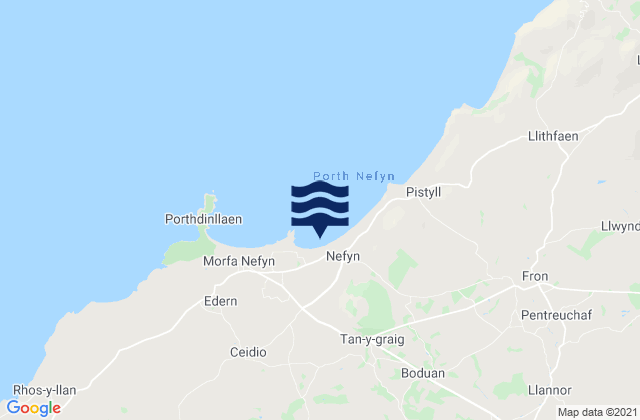 Mapa da tábua de marés em Nefyn Beach, United Kingdom