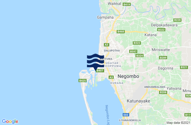 Mapa da tábua de marés em Negombo, Sri Lanka
