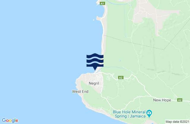 Mapa da tábua de marés em Negril, Jamaica