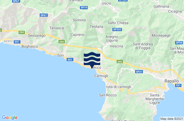 Mapa da tábua de marés em Neirone, Italy