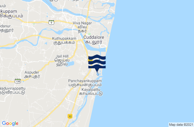 Mapa da tábua de marés em Nellikkuppam, India