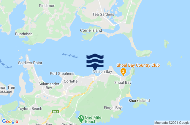 Mapa da tábua de marés em Nelson Bay, Australia