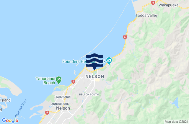 Mapa da tábua de marés em Nelson, New Zealand