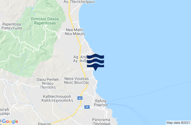 Mapa da tábua de marés em Neos Voutzás, Greece