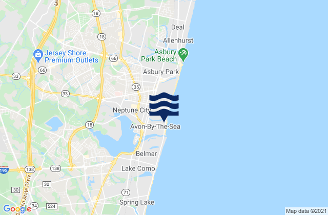 Mapa da tábua de marés em Neptune City, United States