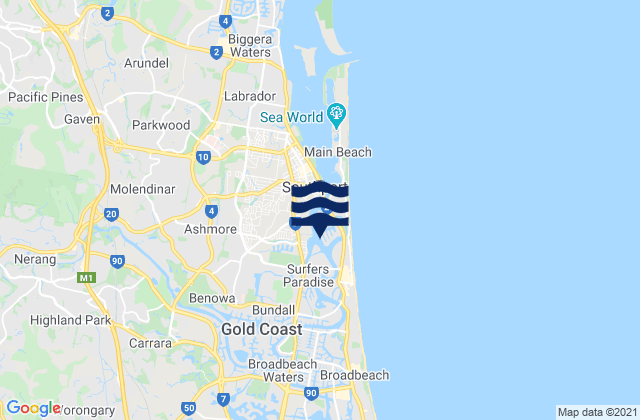 Mapa da tábua de marés em Nerang River (bundall), Australia