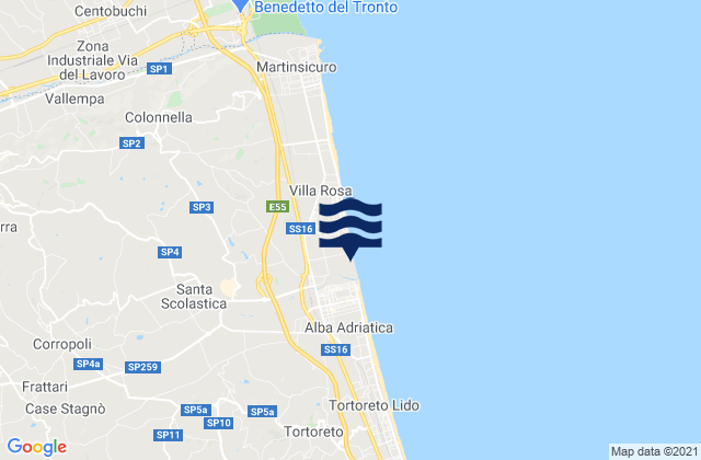 Mapa da tábua de marés em Nereto, Italy