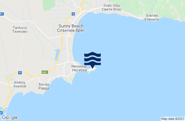 Mapa da tábua de marés em Nesebar, Bulgaria