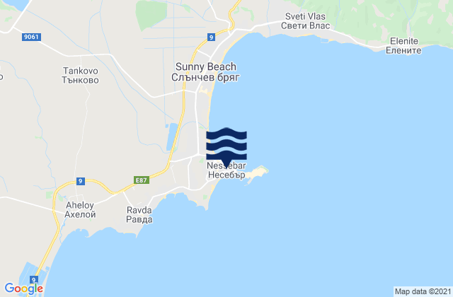 Mapa da tábua de marés em Nesebur, Bulgaria
