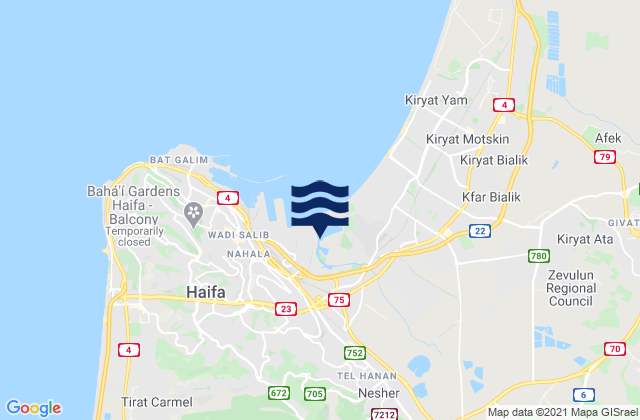 Mapa da tábua de marés em Nesher, Israel