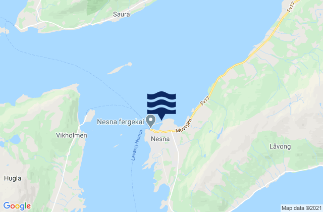 Mapa da tábua de marés em Nesna, Norway
