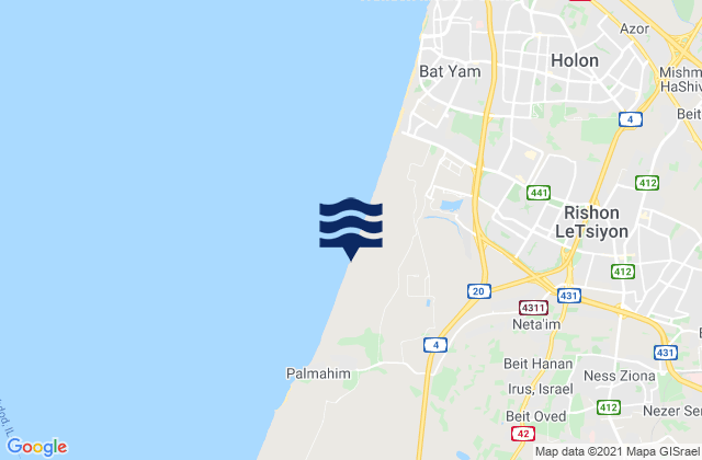 Mapa da tábua de marés em Ness Ziona, Israel