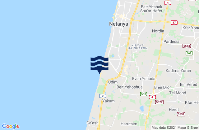 Mapa da tábua de marés em Netanya (Poleg), Palestinian Territory