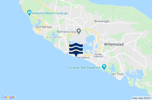 Mapa da tábua de marés em Netherlands Antilles