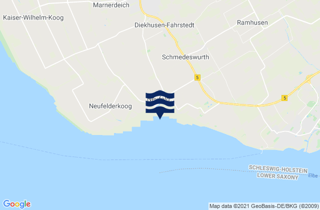 Mapa da tábua de marés em Neufeld Hafen , Denmark