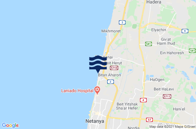 Mapa da tábua de marés em Neurim beach, Palestinian Territory