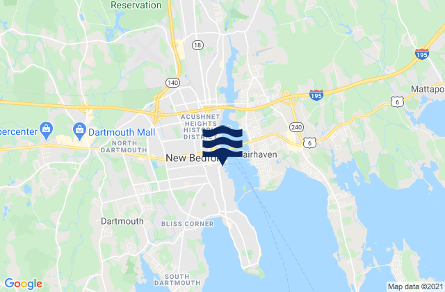 Mapa da tábua de marés em New Bedford, United States
