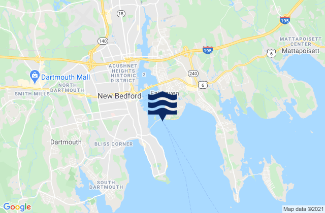Mapa da tábua de marés em New Bedford Hurricane Barrier, United States