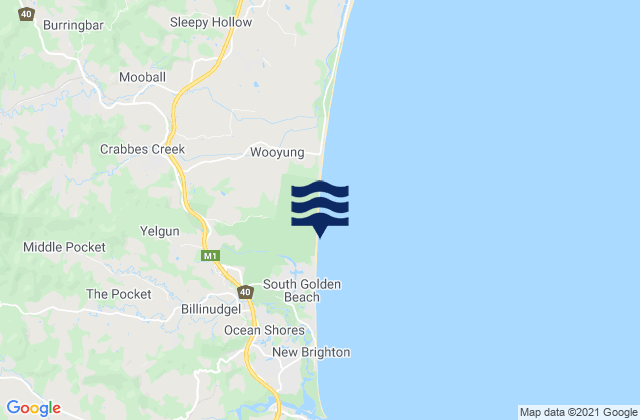 Mapa da tábua de marés em New Brighton Beach, Australia