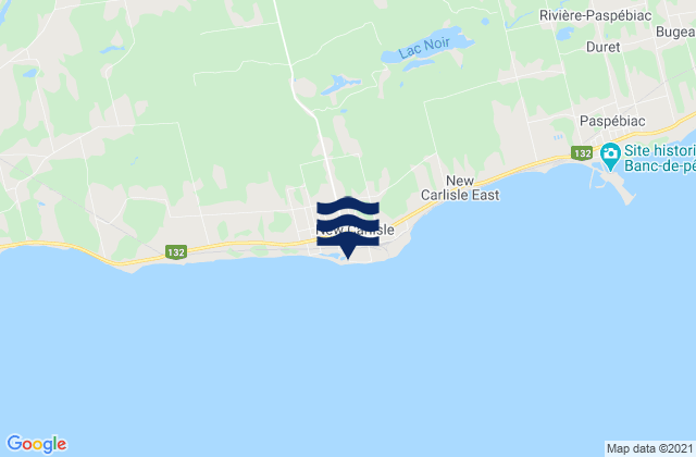 Mapa da tábua de marés em New Carlisle, Canada
