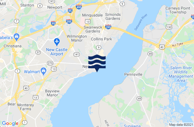 Mapa da tábua de marés em New Castle Delaware, United States