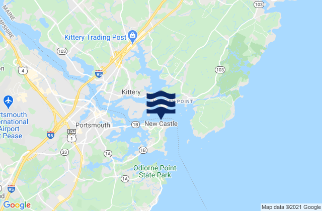 Mapa da tábua de marés em New Castle, United States