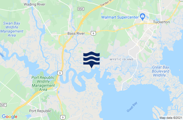 Mapa da tábua de marés em New Gretna (Bass River), United States