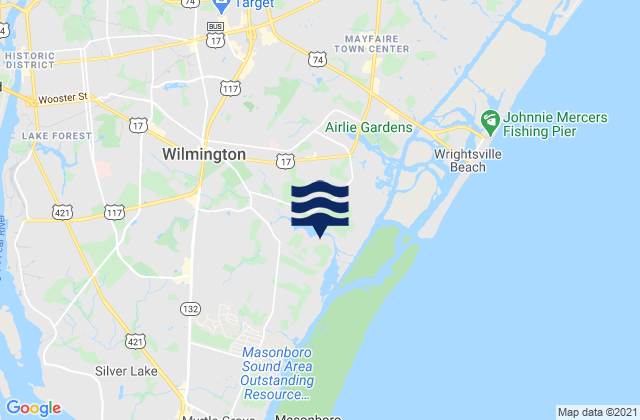 Mapa da tábua de marés em New Hanover County, United States