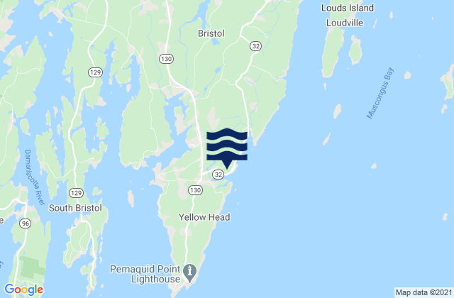 Mapa da tábua de marés em New Harbor (Muscongus Bay), United States