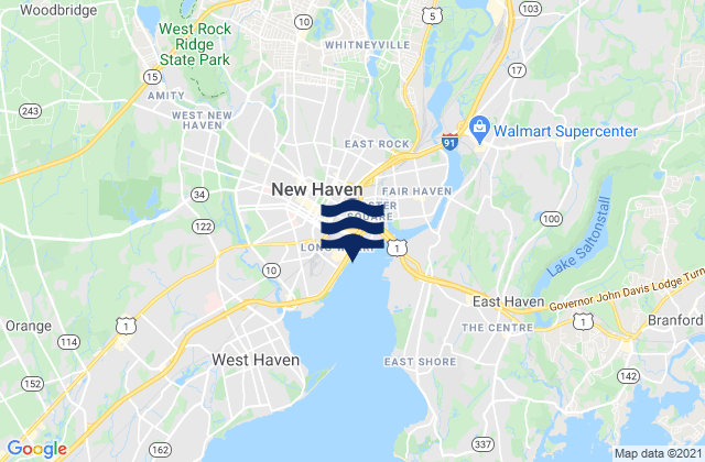 Mapa da tábua de marés em New Haven (city dock), United States